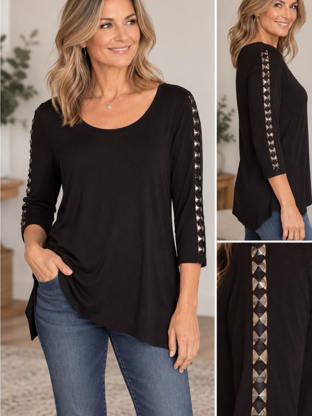 Joseph Ribkoff Black 3/4 Sleeve Top with Cutout Details